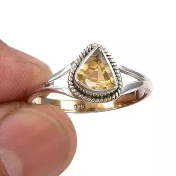 Natural Citrine Gemstone Handmade 925 Sterling Silver Jewelry Ring Size 10 i1D48
