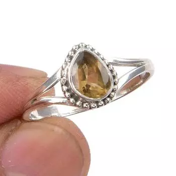 Natural Citrine Gemstone Handmade 925 Sterling Silver Jewelry Ring Size 9.5 n1d47
