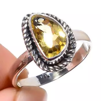 Natural Citrine Gemstone Handmade 925 Sterling Silver Jewelry Ring Size 7.5 f8n33