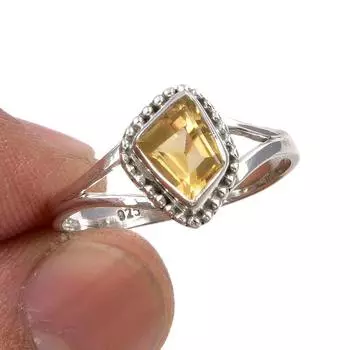 Natural Citrine Gemstone Handmade 925 Sterling Silver Jewelry Ring Size 8.5 B7T39