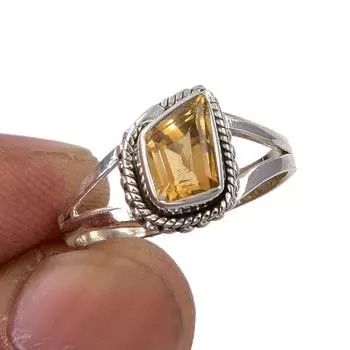 Natural Citrine Gemstone Handmade 925 Sterling Silver Jewelry Ring Size 6.5 v4N89