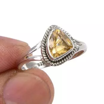 Natural Citrine Gemstone Handmade 925 Sterling Silver Jewelry Ring Size 7 z0P63