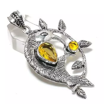 Подвеска из стерлингового серебра 925 пробы с натуральным цитрином, ручная работа, 2,56 дюйма, T9z18