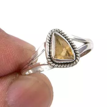 Natural Citrine Gemstone Handmade 925 Sterling Silver Jewelry Ring Size 6 v9Q12