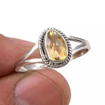 Natural Citrine Gemstone Handmade 925 Sterling Silver Jewelry Ring Size 10 J0L68