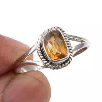 Natural Citrine Gemstone Handmade 925 Sterling Silver Jewelry Ring Size 8 b1r76