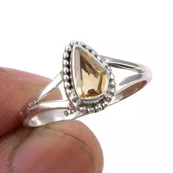 Natural Citrine Gemstone Handmade 925 Sterling Silver Jewelry Ring Size 8 y5E38