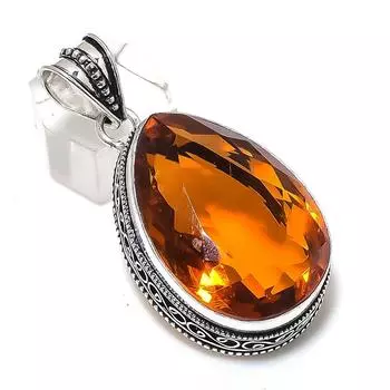 Подвеска из стерлингового серебра 925 пробы с натуральным цитрином, ручная работа, 2,09 дюйма, t7C35