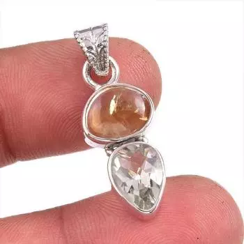 Natural Citrine,Green Amethyst Gemstone 925 Solid Silver Gift Pendant 1.5 s3u14