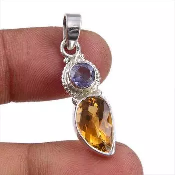 Natural Citrine, Iolite Gemstone Handmade 925 Sterling Silver Pendant 1.50 R7C53