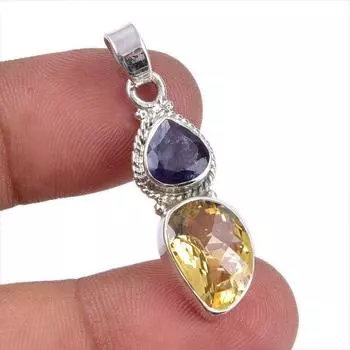 Natural Citrine, Iolite Gemstone Handmade 925 Sterling Silver Pendant 1.50 L6n16