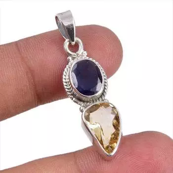 Natural Citrine, Iolite Gemstone Handmade 925 Sterling Silver Pendant 1.50 J8f37