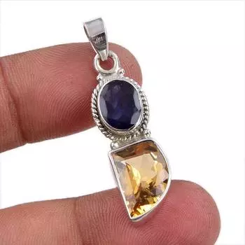 Natural Citrine, Iolite Gemstone Handmade 925 Sterling Silver Pendant 1.50 o2O68