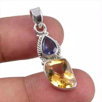 Natural Citrine, Iolite Gemstone Handmade 925 Sterling Silver Pendant 1.50 E1b82