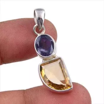 Natural Citrine, Iolite Gemstone Handmade 925 Sterling Silver Pendant 1.50 R7u65