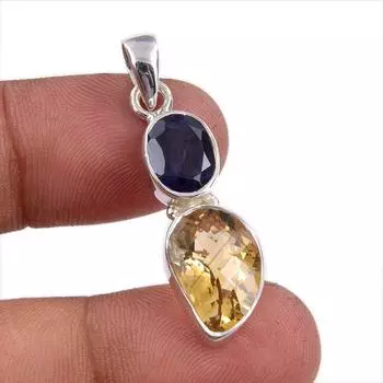 Natural Citrine, Iolite Gemstone Handmade 925 Sterling Silver Pendant 1.50 n7i26