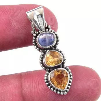 Natural Citrine, Kyanite 925 Solid Sterling Silver Jewelry Pendant 1.25 Z6G85