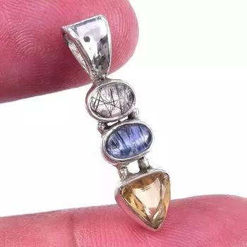 Natural Citrine, Kyanite 925 Solid Sterling Silver Jewelry Pendant 1.25 u9V27