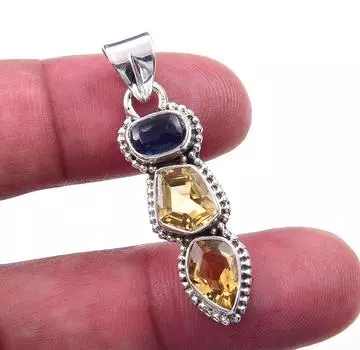 Natural Citrine, Kyanite 925 Solid Sterling Silver Jewelry Pendant 1.75 k1r72