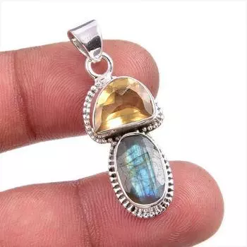 Natural Citrine,Labradorite Gemstone 925 Solid Silver Jewelry Pendant 1.50 z2M19