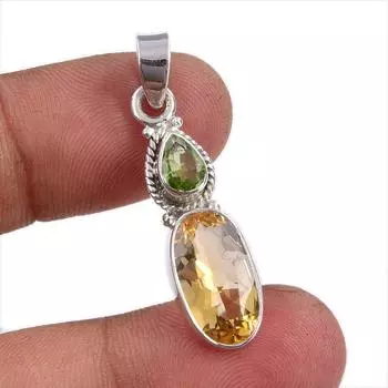 Natural Citrine, Peridot Gemstone Handmade 925 Solid Silver Pendant 1.50 D2E68