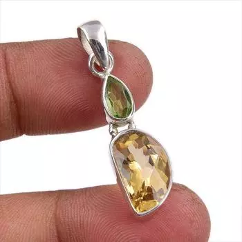 Natural Citrine, Peridot Gemstone Handmade 925 Solid Silver Pendant 1.50 s0q27