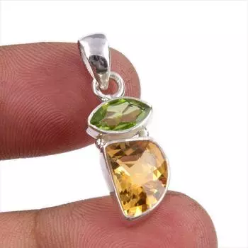 Natural Citrine, Peridot Gemstone Handmade 925 Solid Silver Pendant 1.25 g7E66