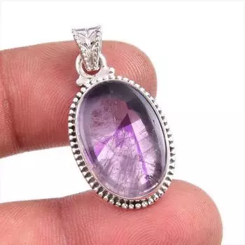 Natural Cloud Amethyst Gemstone 925 Solid Sterling Silver Gift Pendant 1.5 v3T09