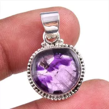 Natural Cloud Amethyst Gemstone 925 Solid Sterling Silver Gift Pendant 1.5 q8H04