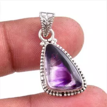 Natural Cloud Amethyst Gemstone 925 Solid Sterling Silver Gift Pendant 1.5 l8W23
