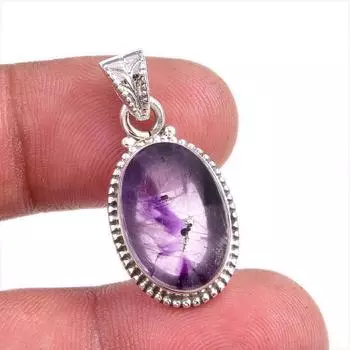 Natural Cloud Amethyst Gemstone Handmade 925 Solid Silver Pendant 1.25 P1R40