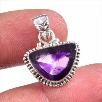 Natural Cloud Amethyst Gemstone Handmade 925 Solid Silver Pendant 1.25 h5c98