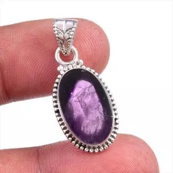 Natural Cloud Amethyst Gemstone Handmade 925 Solid Silver Pendant 1.25 l3I41
