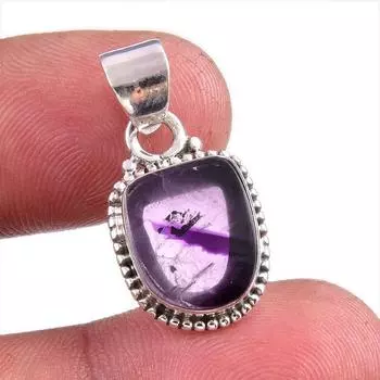 Natural Cloud Amethyst Gemstone Handmade 925 Solid Silver Pendant 1.25 l6t10