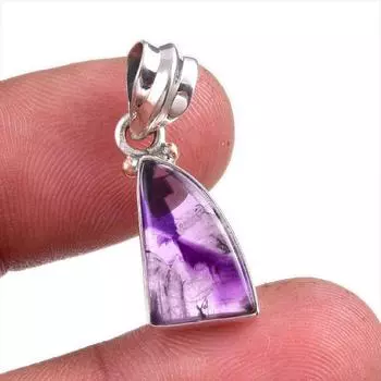 Natural Cloud Amethyst Gemstone Handmade 925 Solid Silver Pendant 1.25 h8F35