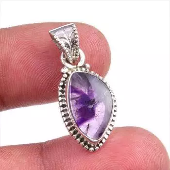 Natural Cloud Amethyst Gemstone Handmade 925 Solid Silver Pendant 1.25 W8O34