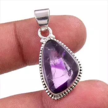 Natural Cloud Amethyst Gemstone Handmade 925 Solid Silver Pendant 1.25 N6F95