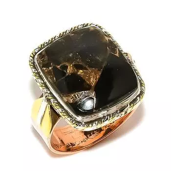 Natural Copper Black Turquoise Two Tone 925 Sterling Silver Gift Ring S.9 I6w06