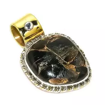 Natural Copper Black Turquoise TwoTone 925 Solid Sterling Silver Pendant 1 n5R48