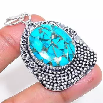 Natural Copper Blue Turquoise 925 Sterling Silver Jewelry Pendant 2.05 l3W37