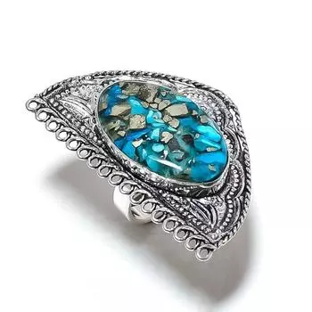 Natural Copper Blue Turquoise Gemstone 925 Sterling Silver Ring Size 6 O5w91