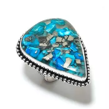 Natural Copper Blue Turquoise Gemstone 925 Sterling Silver Ring Size 9 d8R80