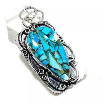 Подвеска из серебра 925 пробы с натуральным медно-голубым бирюзовым драгоценным камнем 2,29 дюйма t7U18