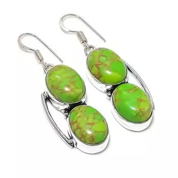 Natural Copper Green Turquoise 925 Sterling Silver Jewelry Earring 2.32 u9W47