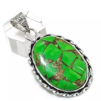 Natural Copper Green Turquoise 925 Sterling Silver Jewelry Pendant 2.05 m8y72