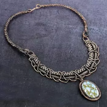 Natural Copper Larimar Gemstone Copper Wire Wrap Jewelry Necklace 18 P3g43