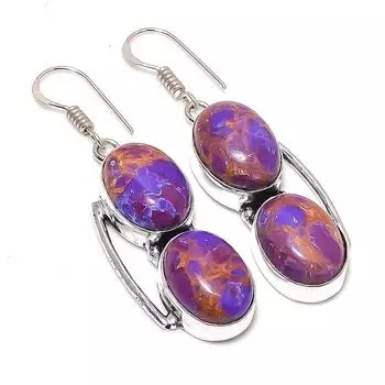 Natural Copper Purple Turquoise 925 Sterling Silver Jewelry Earring 2.17 n8v73