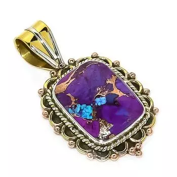 Natural Copper Purple Turquoise 925 Sterling Silver Two Tone Pendant 1.50 m0N70