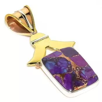Natural Copper Purple Turquoise 925 Sterling Silver Two Tone Pendant 1.50 k1I33