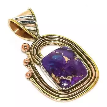 Natural Copper Purple Turquoise 925 Sterling Silver Two Tone Pendant 1.50 Q9J77
